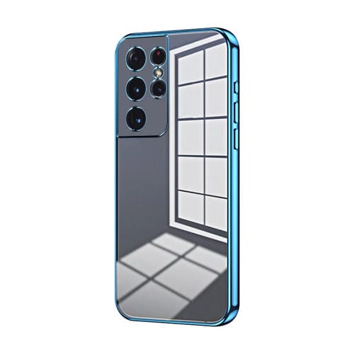Estuche para Teléfono Samsung Galaxy S21 Ultra 5G con Orificio Fino y Revestimiento Transparente (Azul)