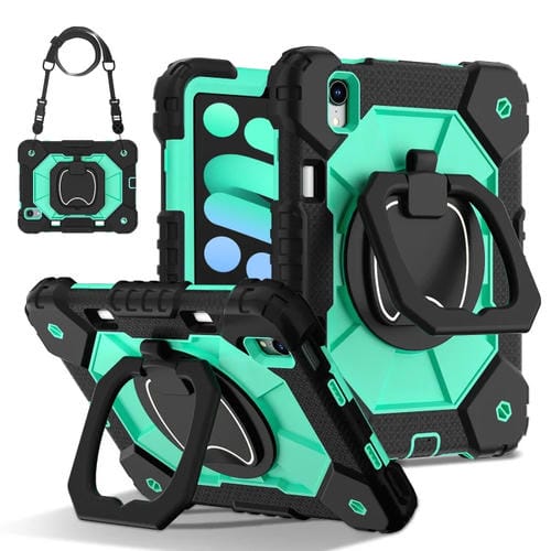 Funda híbrida de silicona Robot para iPad Mini 2024 Mini 6 (Negro y Verde Menta)