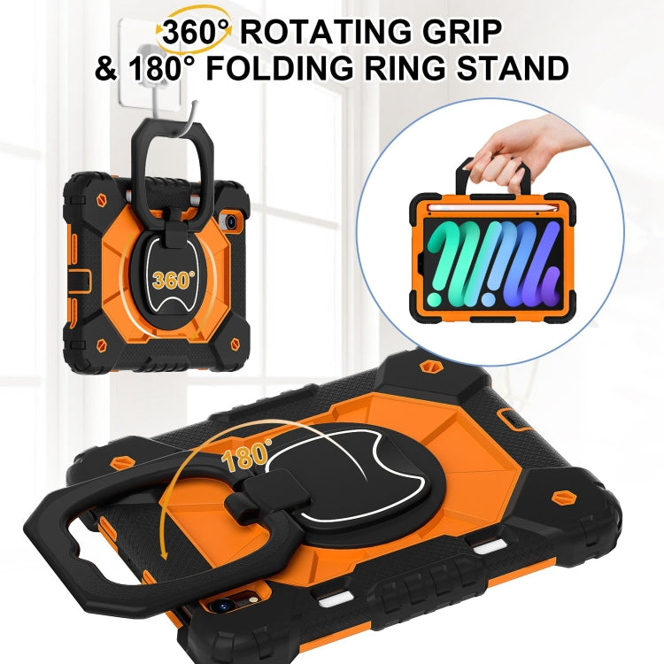 Funda híbrida de silicona Apple iPad Mini 2024 Mini 6 diseño robot color contraste (Negro y Naranja)