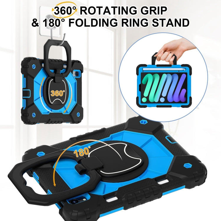 Funda híbrida de silicona con diseño de robot para iPad Mini 2024/Mini 6 (Negro y Azul)