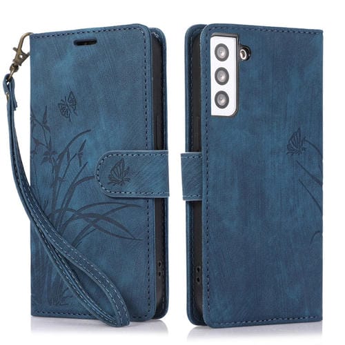 Funda para Teléfono Samsung Galaxy S22+ 5G Cuero Relieve Mariposa Orquídea (Azul)