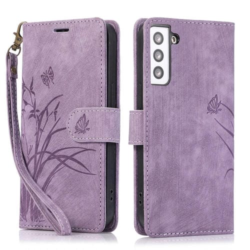 Funda para Teléfono Samsung Galaxy S21 5G Cuero Relieve Mariposa Orquídea (Púrpura)