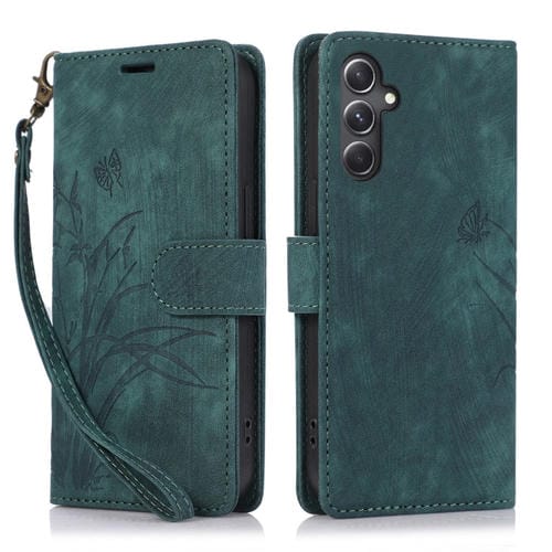 Funda para Teléfono Samsung Galaxy A05S 4G Cuero con Relieve Mariposa Orquídea (Verde)