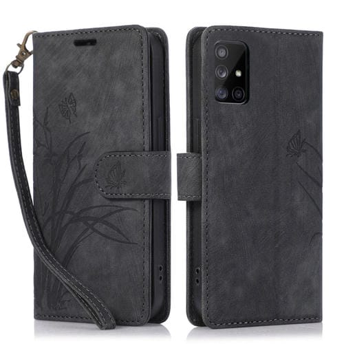 Funda para Teléfono Samsung Galaxy A51 4G Cuero Relieve Mariposa Orquídea (Negro)
