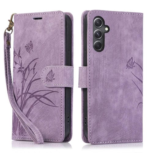 Funda para Teléfono Samsung Galaxy A54 5G Cuero Relieve Mariposa Orquídea (Púrpura)