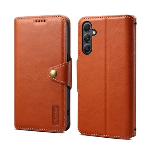Funda para Teléfono Samsung Galaxy A34 5G Denior Textura de Piel de Vaca Estilo Billetera (Marrón)