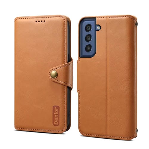 Funda para Teléfono Samsung Galaxy S21 FE 5G Denior Textura Piel de Vaca Estilo Billetera (Caqui)