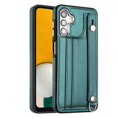 Funda de Cuero para Samsung Galaxy A05S a Prueba de Golpes con Correa para Muñeca (Verde)