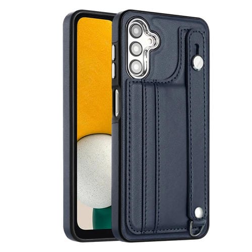 Funda para Samsung Galaxy A05S de Cuero a Prueba de Golpes con Correa para Muñeca (Azul)