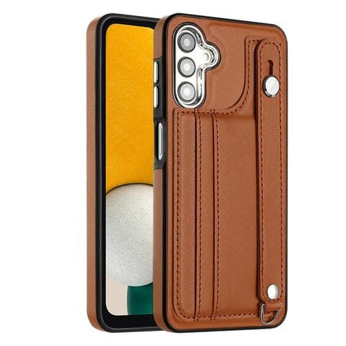 Funda para Samsung Galaxy A05S Cuero a Prueba de Golpes con Correa para Muñeca (Marrón)