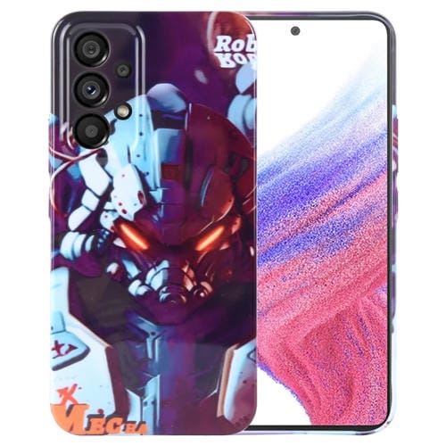 Funda para Teléfono Samsung Galaxy A53 5G PC con Orificio Preciso y Patrón Pintado (Robot Naranja)