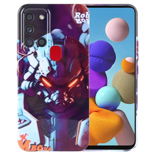 Estuche para Teléfono Samsung Galaxy A21S con Orificio Preciso para PC con Patrón Pintado (Robot Naranja)