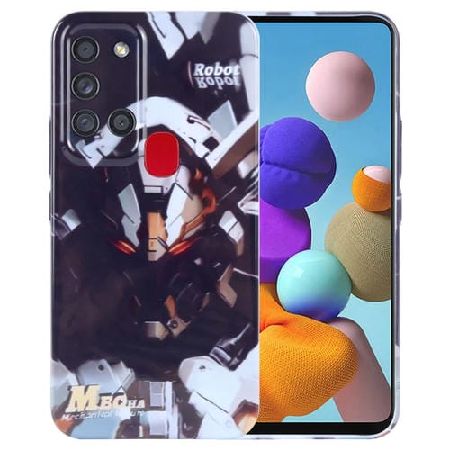 Estuche para Teléfono Samsung Galaxy A21S con Orificio Preciso para PC con Patrón Pintado (Robot Gris)
