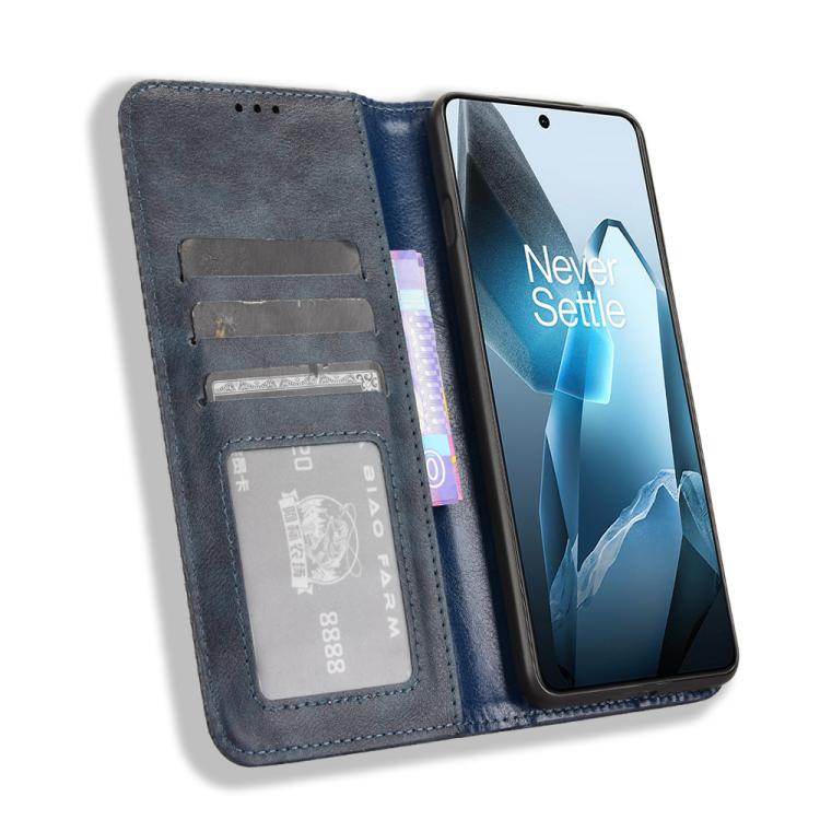 Funda de Cuero con Textura Retro y Hebilla Magnética para OnePlus 13 5G (Azul)