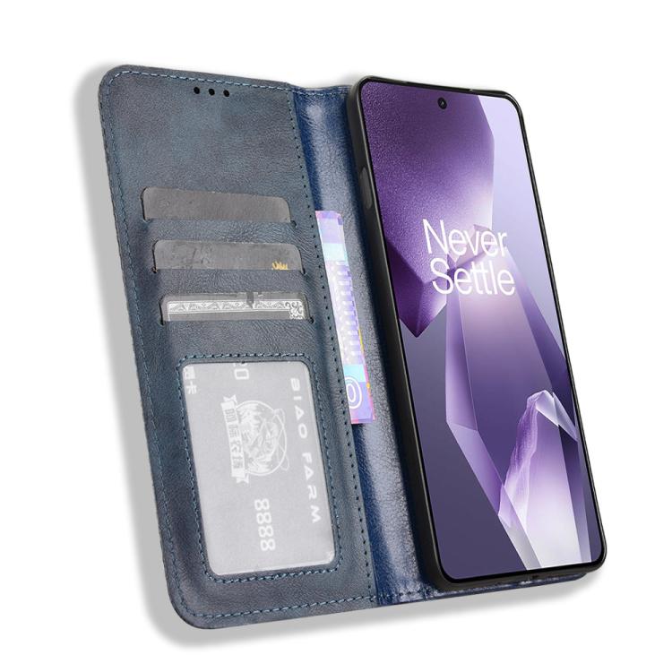 Funda de Cuero OnePlus Ace 5 5G / 5 Pro 5G / 13R 5G Textura Retro Hebilla Magnética (Azul)