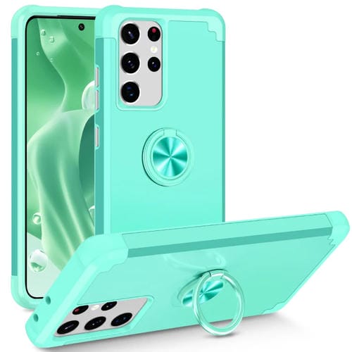 Funda para Samsung Galaxy S21 Ultra 5G L2 Magnética con Soporte de Anillo Giratorio (Verde Menta)
