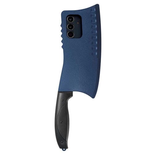 Funda de TPU + PC con diseño de cuchillo de cocina simulado para Samsung Galaxy S25+ 5G (azul)