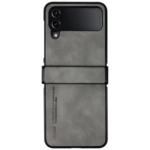 Estuche plegable para teléfono Samsung Galaxy Z Flip3 5G I.Crystal Lambskin de tres piezas (Gris Claro)