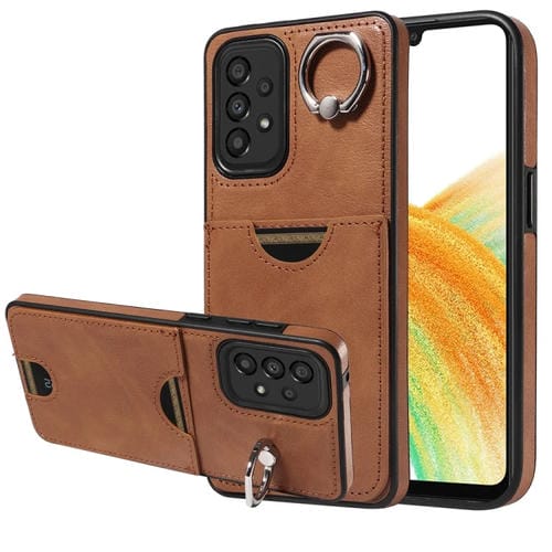 Funda para Teléfono Samsung Galaxy A33 5G con Soporte para Anillo y Ranura para Tarjeta (Marrón)
