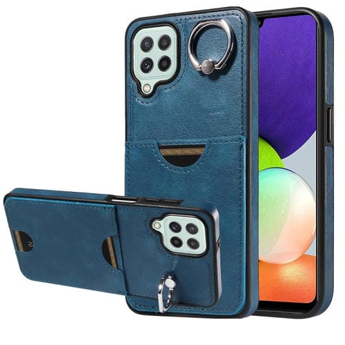 Funda para Teléfono Samsung Galaxy A22 4G con Soporte para Anillo y Ranura para Tarjeta (Azul)