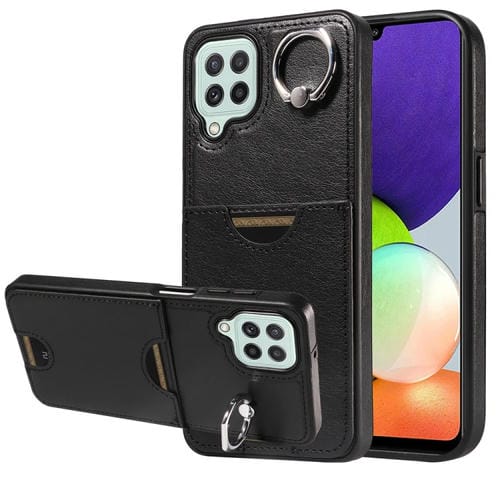 Funda para Teléfono Samsung Galaxy A22 4G con Soporte para Anillo y Ranura para Tarjeta (Negro)