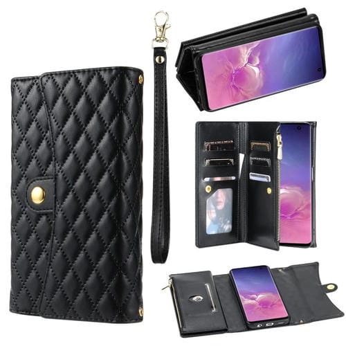 Estuche para Teléfono Samsung Galaxy S10 Rombal Cuero con Billetera MultiTarjeta y Cremallera (Negro)