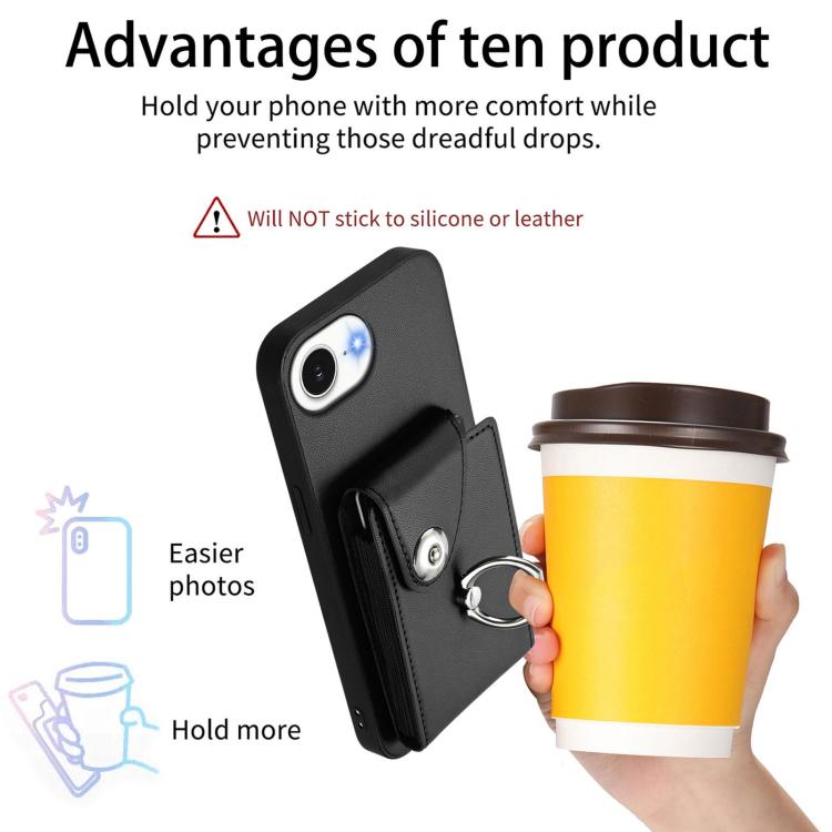 Funda para iPhone 16e con tarjetero, anilla y cordón largo (negra)