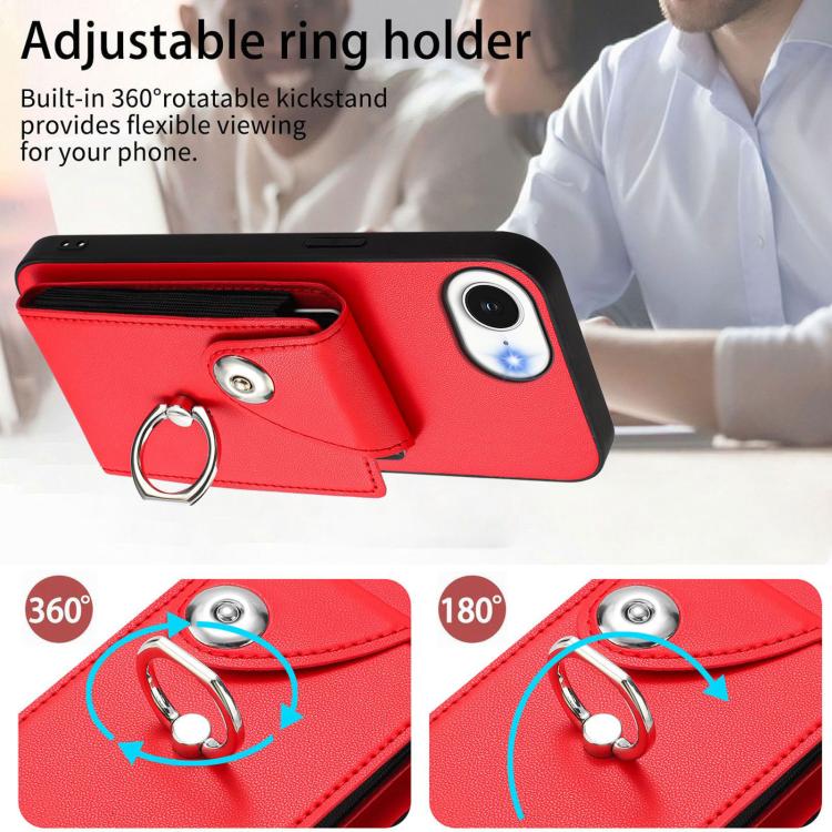 Funda para iPhone 16e con tarjetero, anilla y cordón largo (roja)