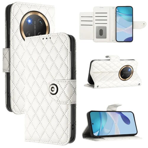 Funda de Cuero con Tapa y Cordón para Honor X9C 5G con Textura Rómbica (Blanco)