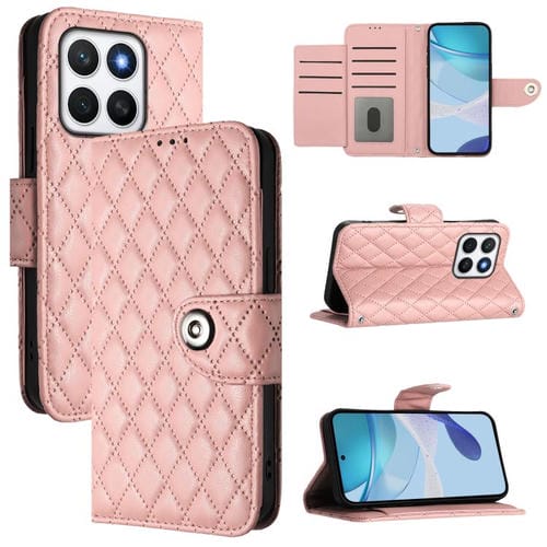 Funda de Cuero con Tapa y Textura Rombal para Honor X8C 4G con Cordón (Rosa Coral)
