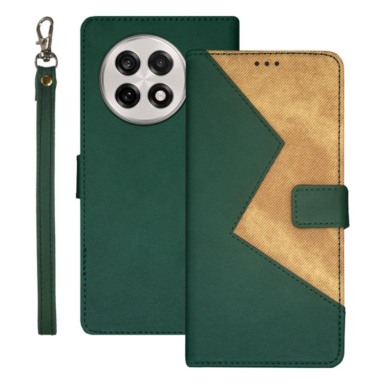 Funda de Cuero Bicolor Idewei para OnePlus 13R (Verde)