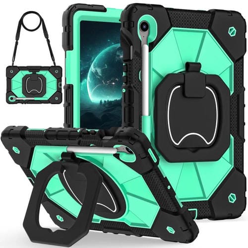 Funda híbrida de silicona con diseño de robot para Samsung Galaxy Tab S10 FE/S9 (negro y verde menta)