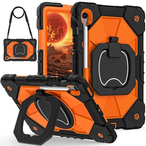 Funda híbrida de silicona con diseño de robot para Samsung Galaxy Tab S10 FE/S9 (negro y naranja)
