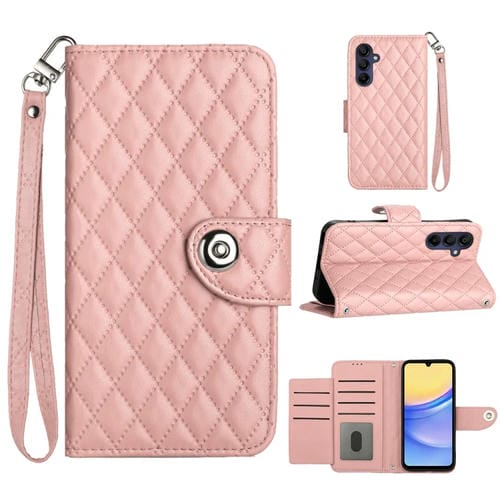 Funda para Samsung Galaxy A05S Cuero con Tapa Textura Rómbica Cordón (Rosa Coral)