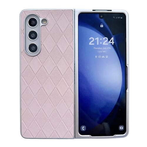 Funda para teléfono Samsung Galaxy Z Fold3 5G Cuero a cuadros con pintura nacarada y forma de diamante (Rosa)