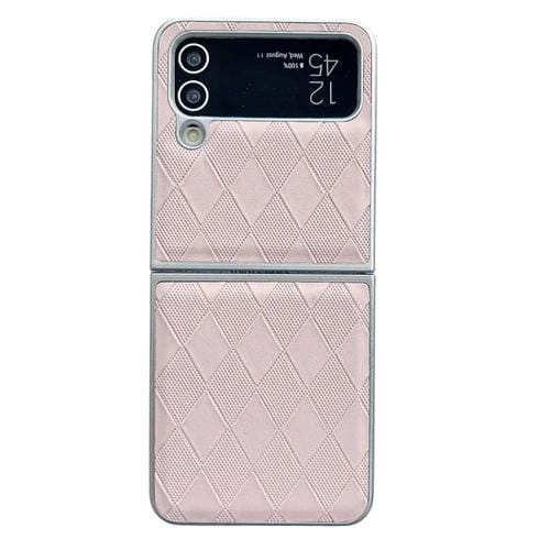 Funda para teléfono Samsung Galaxy Z Flip4 5G Cuero a Cuadros Pintura Nacarada Forma de Diamante (Rosa)