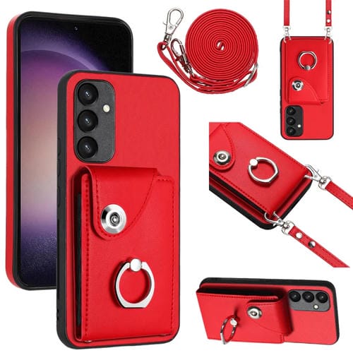Funda para Teléfono Samsung Galaxy A54 5G con Soporte para Anillo y Bolsa para Tarjeta con Cordón Largo (Rojo)