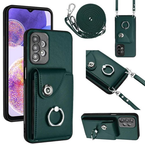 Funda para Teléfono Samsung Galaxy A13 4G con Soporte para Anillo y Bolsa para Tarjeta con Cordón Largo (Verde)