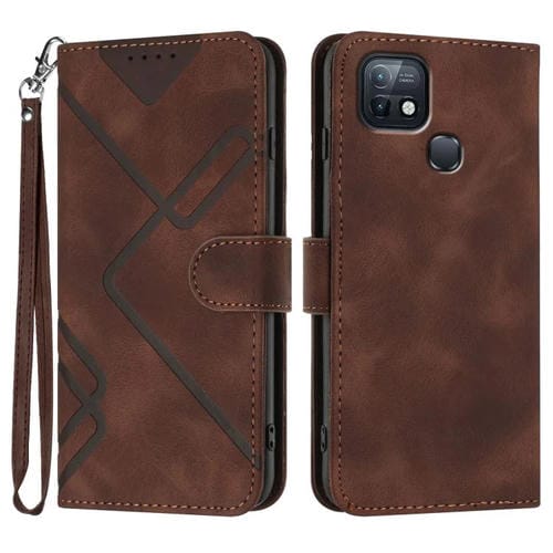 Funda de Cuero para Teléfono Infinix Hot 10I con Diseño de Líneas y Tacto Suave (Café)