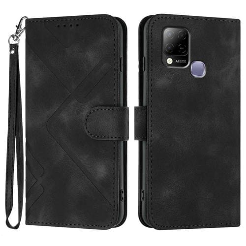 Funda de Cuero para Infinix Hot 10T y Hot 10S con Diseño de Líneas y Tacto Suave (Negra)
