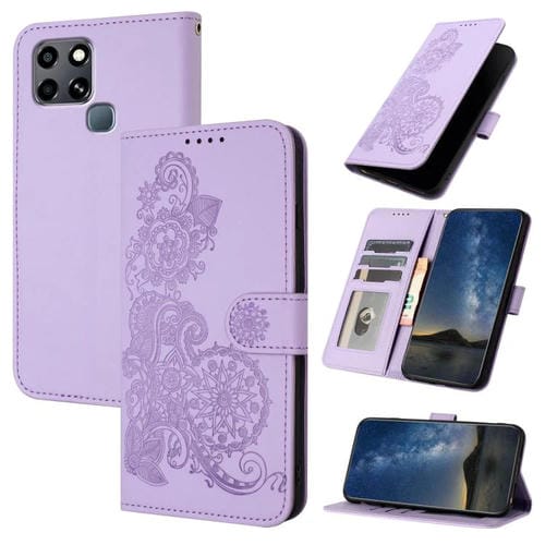 Funda de Cuero con Tapa para Infinix Smart 6 / Smart 6 HD con Relieve Flor de Datura (Morado)