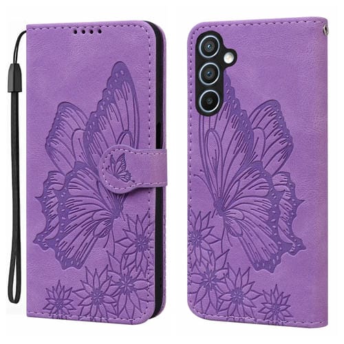 Funda para Teléfono Samsung Galaxy A35 5G Cuero con Tapa Horizontal Piel Retro Estampado Mariposas (Púrpura)