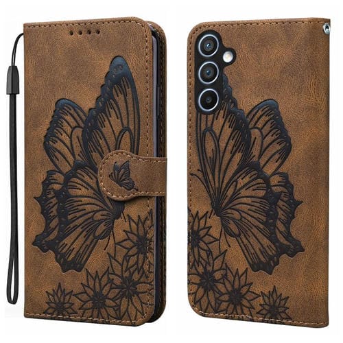 Funda de cuero con tapa horizontal y diseño retro de mariposas en relieve para Samsung Galaxy A17 5G / A26 5G (marrón)