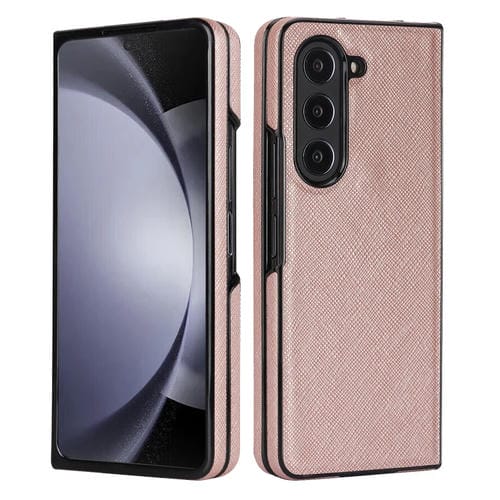 Estuche para Teléfono Plegable Samsung Galaxy Z Fold5 5G con Patrón Cruzado (Oro Rosa)