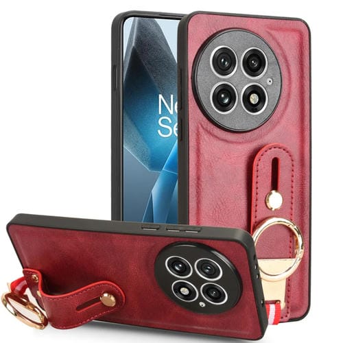 Funda de Cuero con Correa para la Muñeca para OnePlus 13 (Rojo)