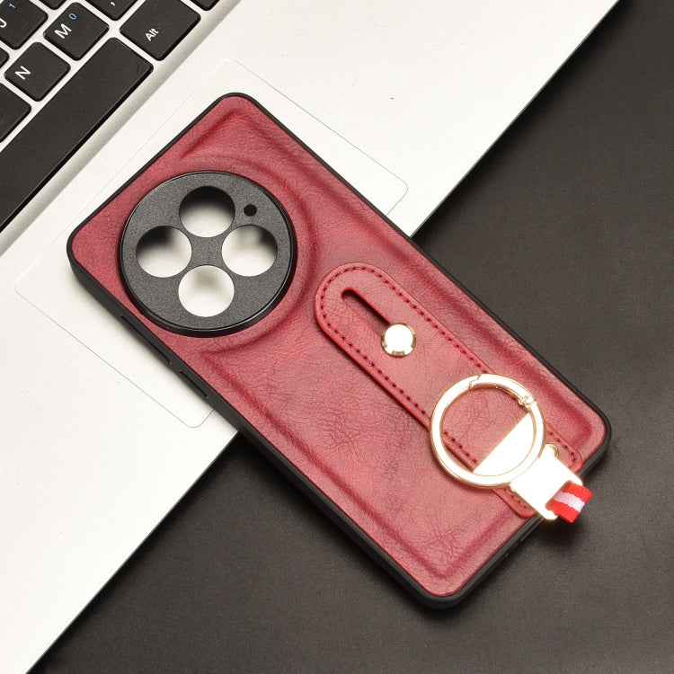 Funda de Cuero con Correa para la Muñeca para OnePlus 13 (Rojo)