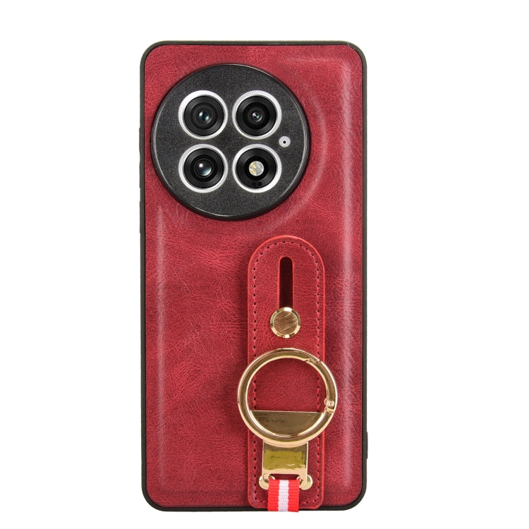 Funda de Cuero con Correa para la Muñeca para OnePlus 13 (Rojo)