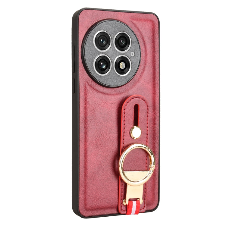 Funda de Cuero con Correa para la Muñeca para OnePlus 13 (Rojo)