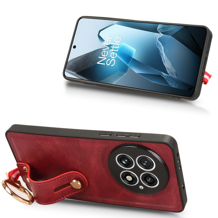 Funda de Cuero con Correa para la Muñeca para OnePlus 13 (Rojo)