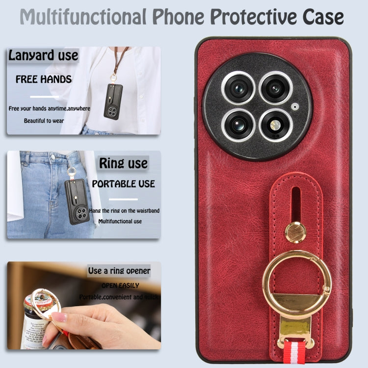 Funda de Cuero con Correa para la Muñeca para OnePlus 13 (Rojo)